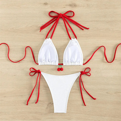 Cute cherry two piece bikini set, for women, all sizes, black/red, white/red, comfortable material