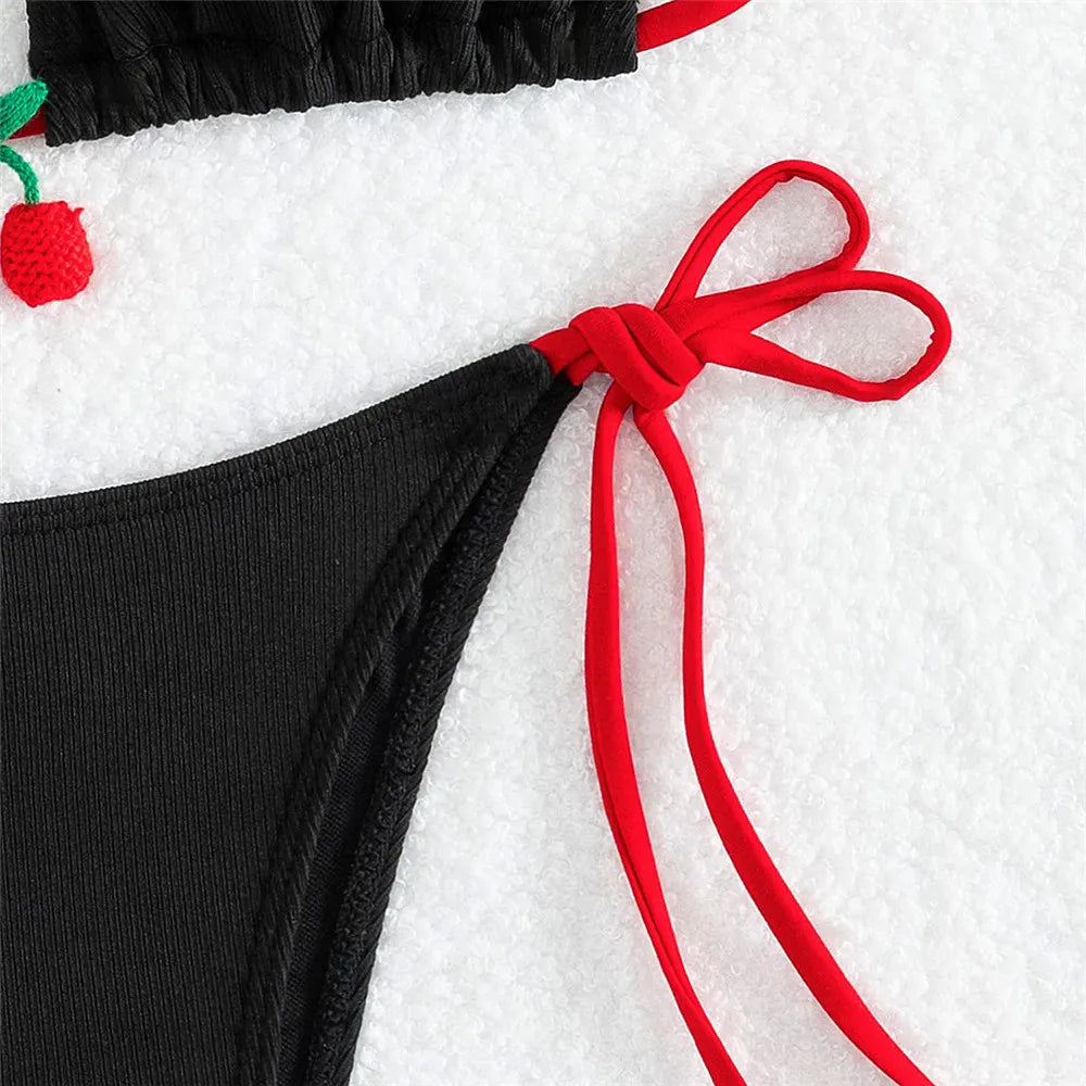 Cute cherry two piece bikini set, for women, all sizes, black/red, white/red, comfortable material