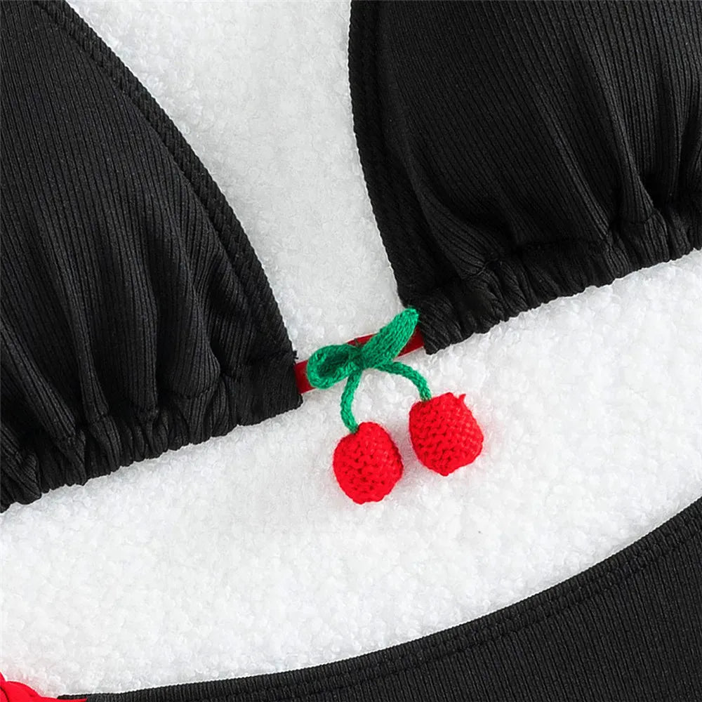 Cute cherry two piece bikini set, for women, all sizes, black/red, white/red, comfortable material
